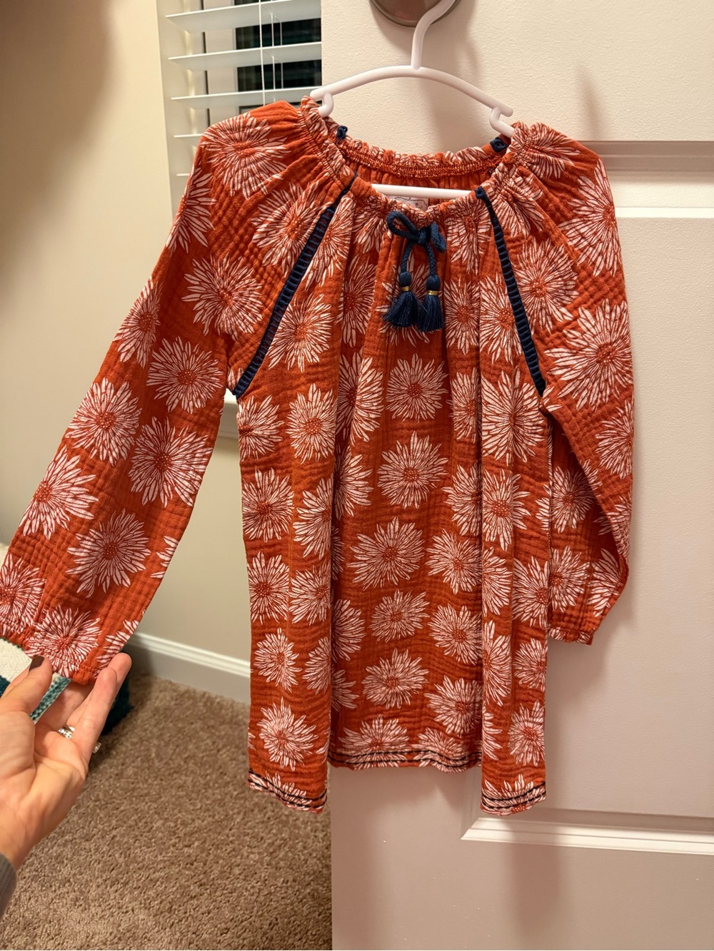 Mud Pie Rust Floral Toddler Dress with Navy Trim